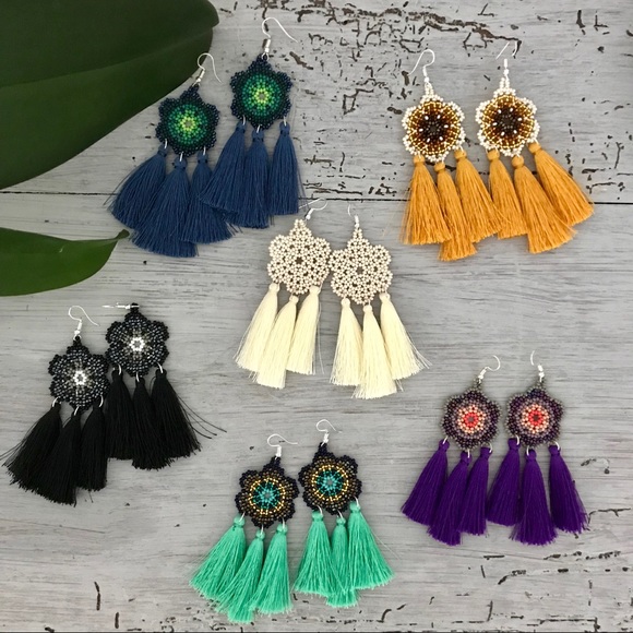 Beautiful Handmade Flower Tassel Earrings - Picture 2 of 8